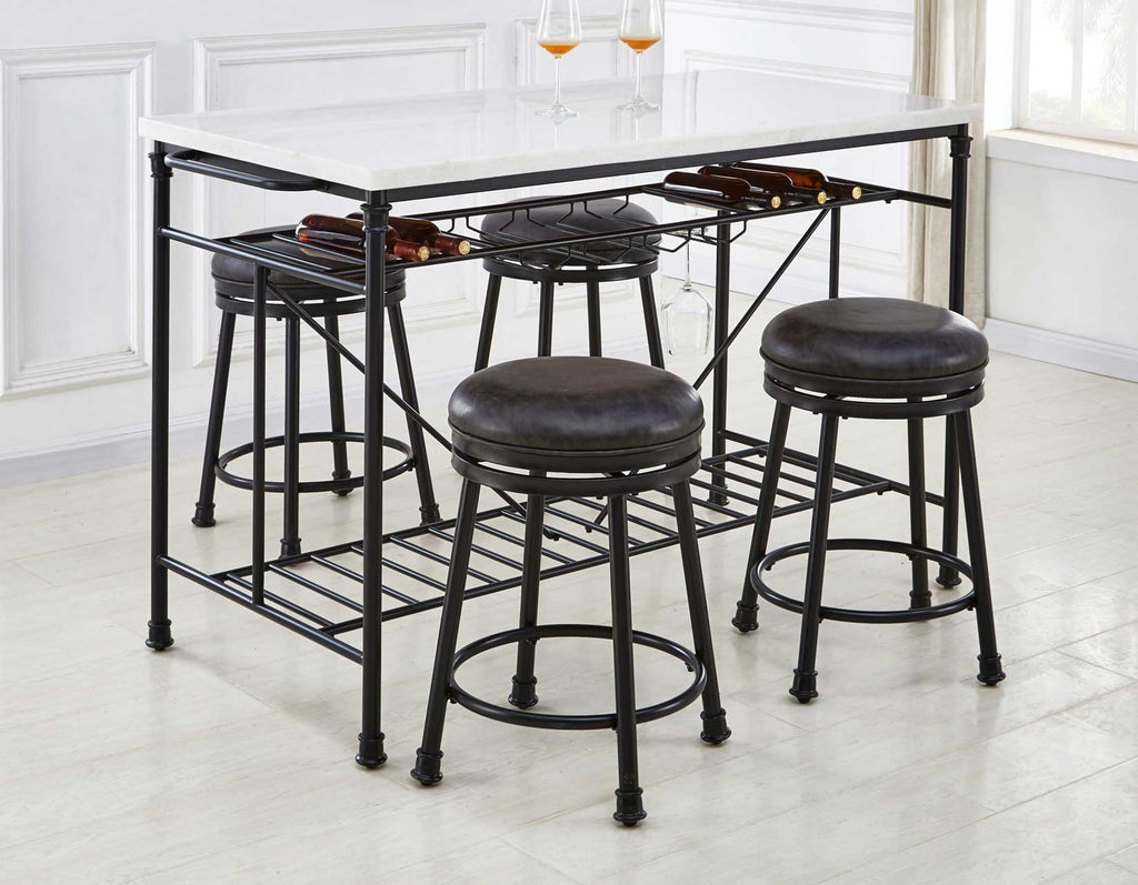 Claire White Marble 5-Piece 55-inch Kitchen Island Set