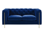 Charlene Blue Velvet Button Tufted Rolled Arm Chesterfield Loveseat