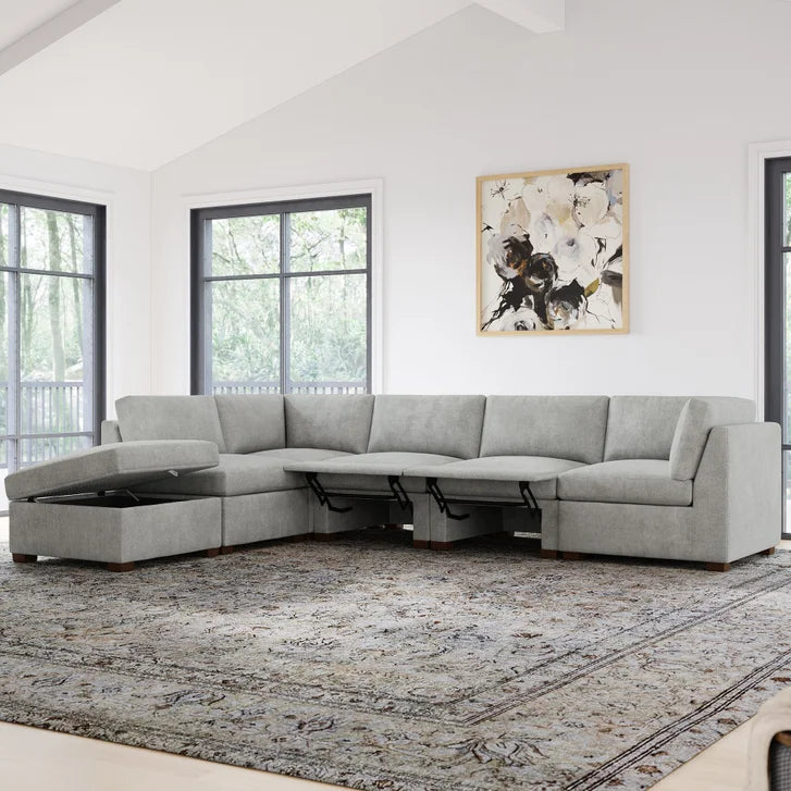 Thomasville Rockford 6-piece Fabric Modular Sectional with 2 Power Footrests